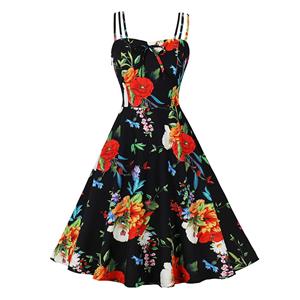 Fashion Floral Print Swing Dress, Vintage Floral Print Cocktail Party Dress, Fashion Casual Office Lady Dress, Sexy Tea Party Dress, Retro Party Dresses for Women 1960, Vintage Dresses 1950