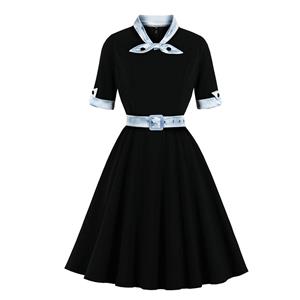 Vintage Tie Collar Dress, Fashion Casual Office Lady Dress, Sexy Party Dress, Retro Party Dresses for Women 1960, Vintage Dresses 1950