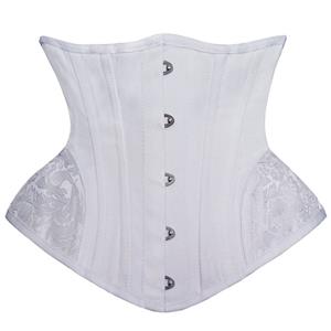 Cheap Corset for Womens, Waist Cincher Corset, Steel Boned Corset, White Underbust Corset, Brocade Underbust Corset, Women