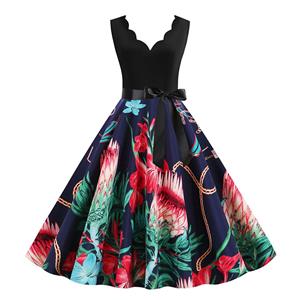 Cute Printed Swing Dress, Retro Printed Dresses for Women 1960, Vintage Dresses 1950