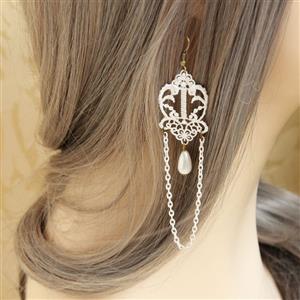 Retro Alloy Earrings, Gothic Style Earrings, Fashion White Floral Lace Earrings for Women, Vintage White Floral Lace Earrings, Casual White Earrings, Victorian Gothic Earrings, Fashion White Lace and Beads Drop Earrings, #J18410