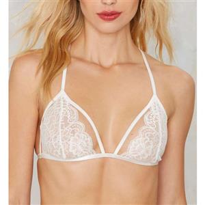 Sexy Floral Lace Lingerie Bra, Sexy White Hollow Out Bra, Fashion Wireless Bra Top, Valentine