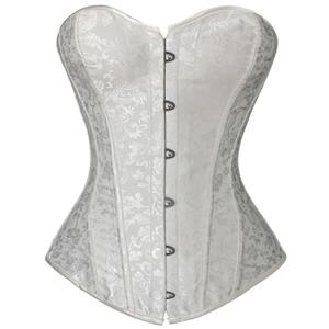 Noble Elegant White Corset, Cheap Busk Closure Corset, Jacquard Weave Overbust Corset, Women