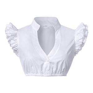 white shrug, ruffled sleeve top, cropped cardigan, collar shrug, button front top, elbow sleeve shrug, feminine top, white bolero, layering piece, casual summer top, party top, V-neck shrug, cute blouse, solid color top, elegant cardigan #N23915