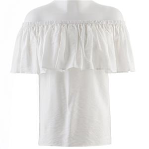 Elastic White Shirt, Cotton Blouse, Off Shoulder Blouse, White Top, Victorian Blouse, Sexy White Blouses, Sexy Off the Shoulder Blouse, #N14788