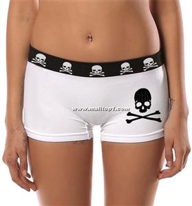 White Ladies Panties, Black Edge Skull Bones Panties, Cheap High Quality Ladies Panties, #PT9644