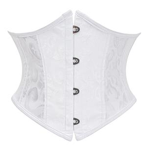 White Corset, Underbust Corset, Floral Jacquard Bustier, Satin Waist Cincher, Front Busk Closure, Metal Hook Corset, Hourglass Silhouette, Structured Boning, Waist Training, Shapewear Corset, Layering Corset, Vintage Inspired, Bridal Corset, Romantic Style, Women