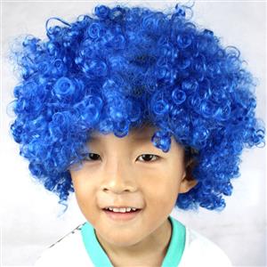 Funny Quirky Wigs, Cheap Curly Wigs, Unisex Blue Wig, Wild-curl up Clown Wigs, Wild Curl up Hairpiece, #MS16066