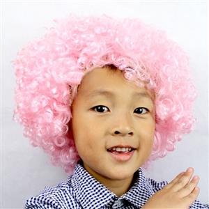 Funny Quirky Wigs, Cheap Curly Wigs, Unisex Pink Wigs, Wild-curl up Clown Wigs, Wild Curl up Hairpiece, #MS16067