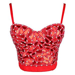 Sexy Bustier Bra Top, Clubwear Crop Top,B Cup Bustier Bra, B Cup Sequins Bustier Bra for Women, Sexy Sequins And Beads Clubwear Bra, Spaghetti Strap Clubwear Bra, #N20776