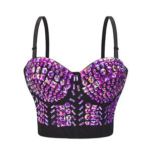 Bustiers, Clubwear Tops, Bustier Bra, Plus Size Lingerie, Purple Rivets Bustier,  #N22370