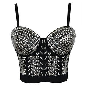 Bustiers, Clubwear Tops, Bustier Bra, Plus Size Lingerie, Sliver Rivets Bustier,  #N14409