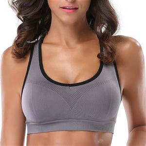 Gray Sports Bras, Fitness and Yoga Bra Tops, Cheap Sports Bras, Gymnastics Bra Tops, High Impact Workout Racerback, Activewear Bras, #N14714