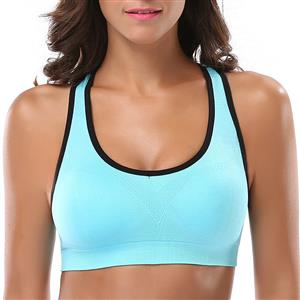 Sky Blue Sports Bras, Fitness and Yoga Bra Tops, Cheap Sports Bras, Gymnastics Bra Tops, High Impact Workout Racerback, Activewear Bras, #N14715