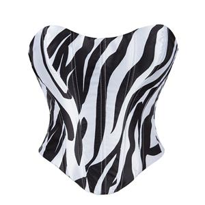 Zebra print top, Strapless bustier, Animal print corset, Seamless shapewear, Bodycon top, Faux leather bustier, Waist cincher, Figure shaping, Party top, Festival outfit, Edgy fashion, Tight fitting top, Bold print top, Clubbing wear, Statement lingerie #N23854