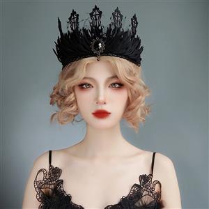 Baroque Gothic Crown - Vintage Halloween Headpiece for Witch Queen Princess Costume Party J237833
