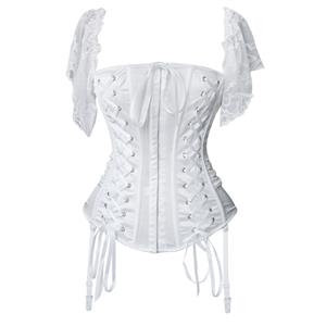 Lace sleeves bustier, white bustier, Sexy corset bustier, #N4669