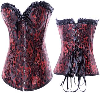 Red Patterned Corset with G String, Strapless Red Corset, Romantic Corsets, #N1239