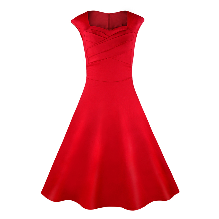 1950's Vintage Retro Red Cotton Party Cocktail Swing Dress N11072
