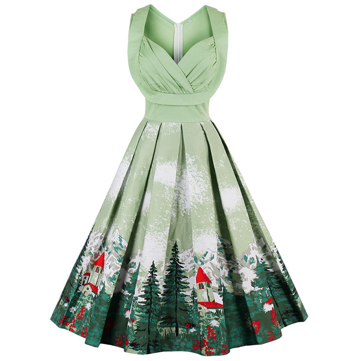 1950s Vintage Cartoon Print A line Casual Cocktail Dress N12684