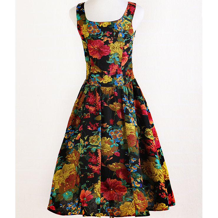 1960s Dollyrockers Bright Floral Printed Red Cotton Caftan Dress