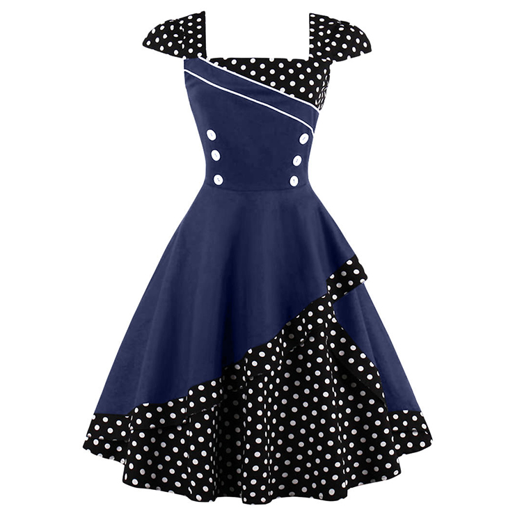 1960's Vintage Style Polka Dot Print Cocktail Party Dress N12947