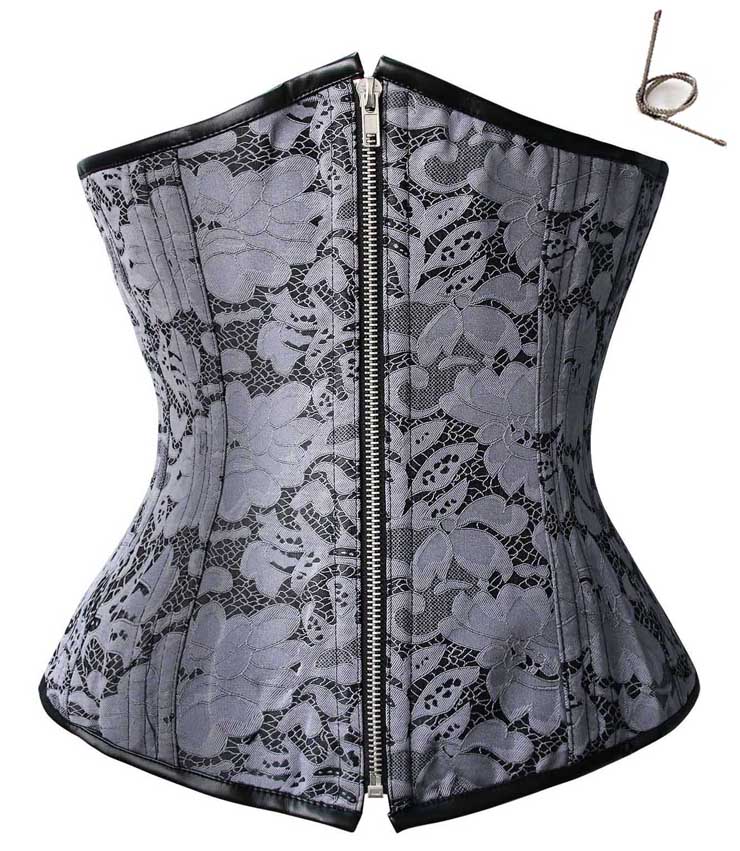 Waist Cincher Corset Body Shaper Girdle, Floral Lace Overlay Waist Training Corset, 24 Spiral Steel Boned Underbust Corset, #N8755