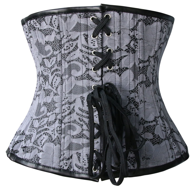 Waist Cincher Corset Body Shaper Girdle, Floral Lace Overlay Waist Training Corset, 24 Spiral Steel Boned Underbust Corset, #N8755