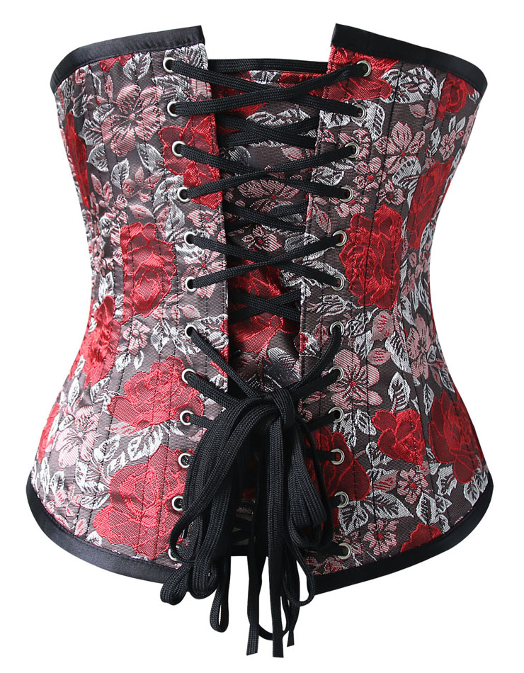 24 Steels Boned Classical Floral Embroidery Waist Training Cincher ...