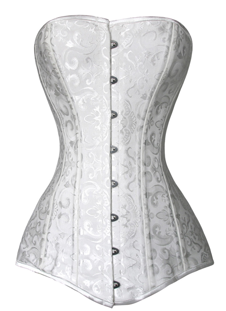 Jacquard Weave Double Boned Overbust Corset, White Steel Bones Corset, Hourglass Torso Shaper Corset, Plus Size Corset, #N10246