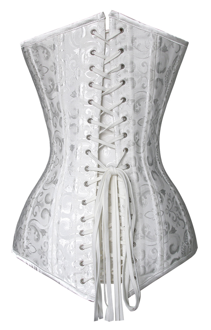 Jacquard Weave Double Boned Overbust Corset, White Steel Bones Corset, Hourglass Torso Shaper Corset, Plus Size Corset, #N10246