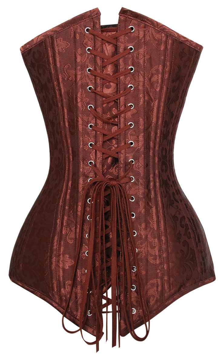 Jacquard Weave Double Boned Overbust Corset, Brown Steel Bones Corset, Hourglass Torso Shaper Corset, Plus Size Corset, #N10247