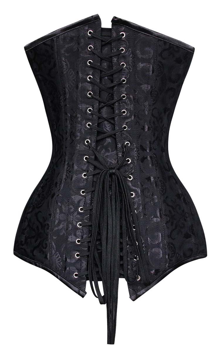 Jacquard Weave Double Boned Overbust Corset, Black Steel Bones Corset, Hourglass Torso Shaper Corset, #N9892