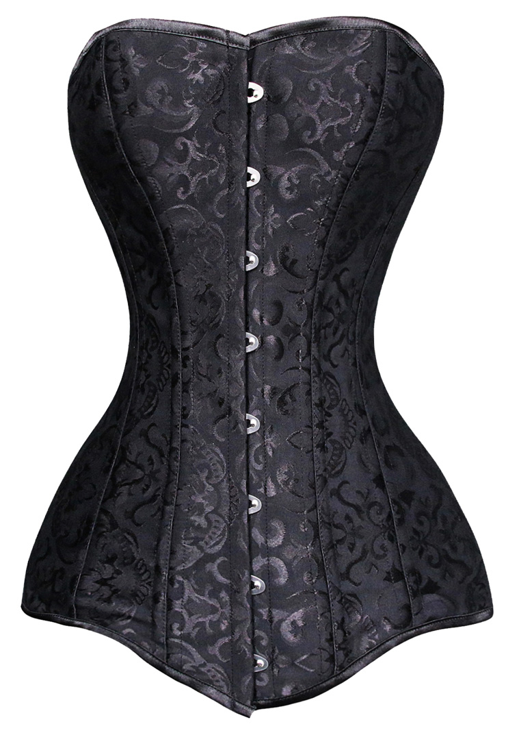 Jacquard Weave Double Boned Overbust Corset, Black Steel Bones Corset, Hourglass Torso Shaper Corset, #N9892