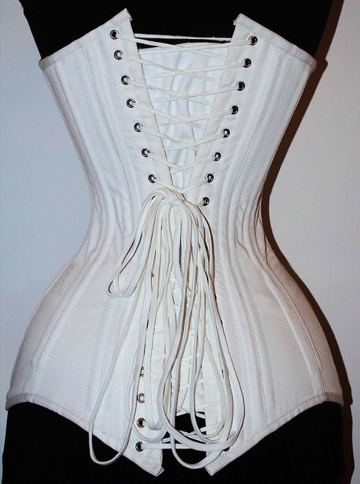 Cotton Double Boned Overbust Corset, White Steel Bones Corset, Hourglass To...