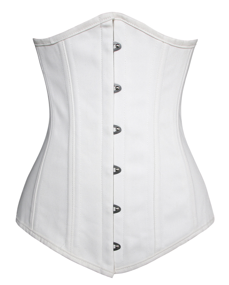 Cotton Double Boned Underbust Corset, White 26 Steel Bones Corset, Hourglass Torso Shaper Corset, #N10803