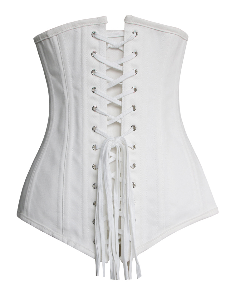 Cotton Double Boned Underbust Corset, White 26 Steel Bones Corset, Hourglass Torso Shaper Corset, #N10803