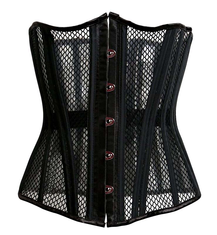 Hot Sexy Black Bustier Corset, 26 Steels Boned Underbust Corset, Cheap Black Elastic Net Bustier, Waist Cincher Corset, #N10589