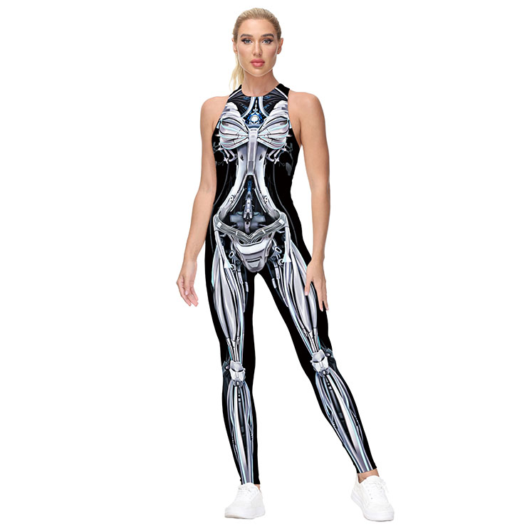 Evangelion Skeleton 3D Printed Backless Sleeveless Vest Bodysuit Halloween Costume N21238