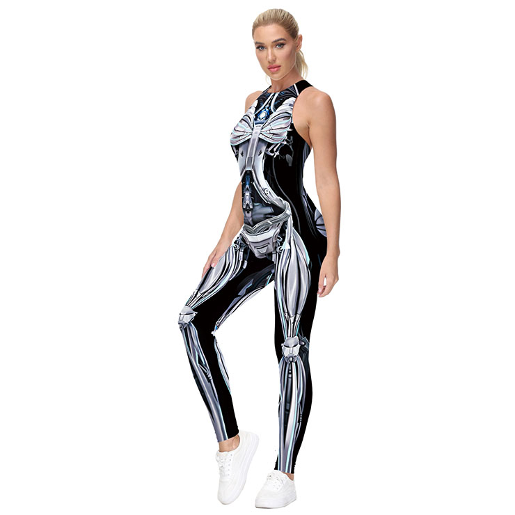 Evangelion 3D Printed Jumpsuit, Halloween Backless Sleeveless Slim Fit Bodysuit, Halloween Bodycon Jumpsuit, Evangelion Vest Jumpsuit, Halloween Vest Jumpsuit for Women, #N21238