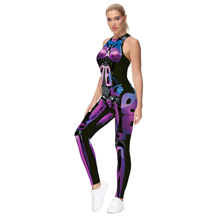 Evangelion 3D Printed Jumpsuit, Halloween Backless Sleeveless Slim Fit Bodysuit, Halloween Bodycon Jumpsuit, Evangelion Vest Jumpsuit, Halloween Vest Jumpsuit for Women, #N21241