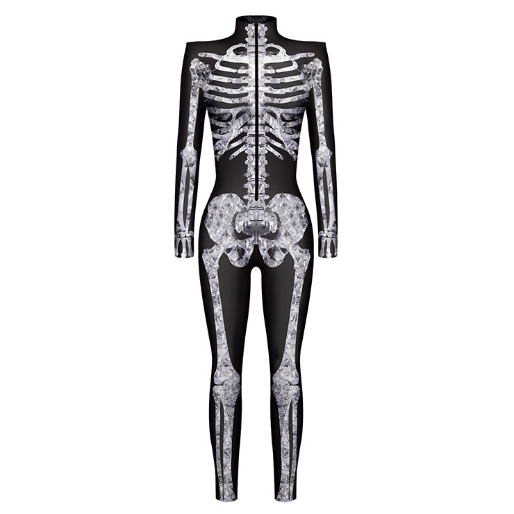 Scary Grey Bone 3D Digital Printed Unitard Skeleton High Neck Bodysuit ...