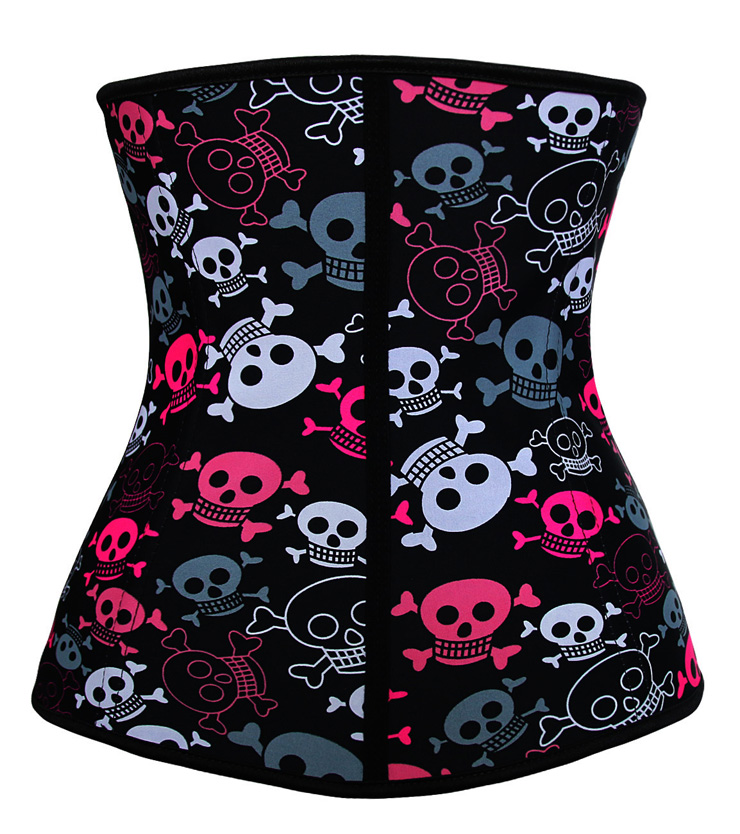 Steel Boned Underbust Corset, Sexy Skulls Print Corset, Waist Training Cincher Corset, Halloween Underbust Corset, Latex Corset, Plus Size Corset, #N10635