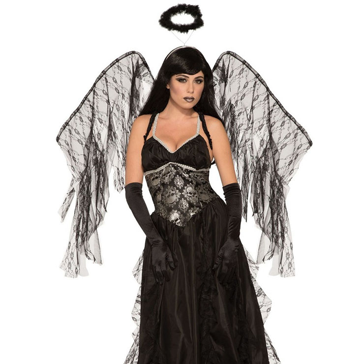 Sexy Black Adult Noble Fallen Angel Dress Halloween Fancy Cosplay Costume N22580