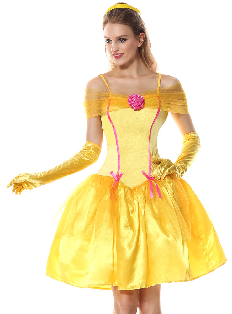 Adult Yellow Princess Belle Off Shoulder Midi Dress Role Play Cosplay ...