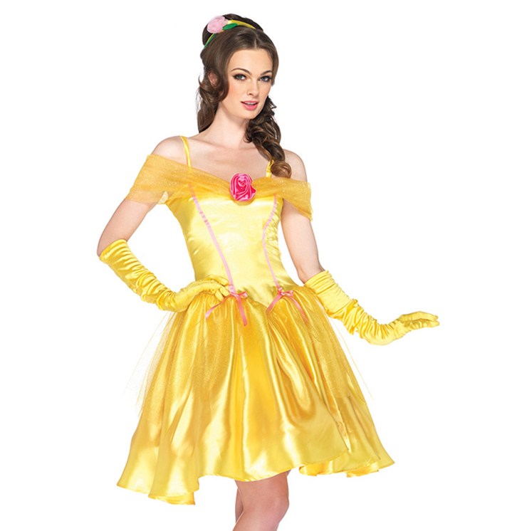 Adult Yellow Princess Belle Off Shoulder Midi Dress Role Play Cosplay ...
