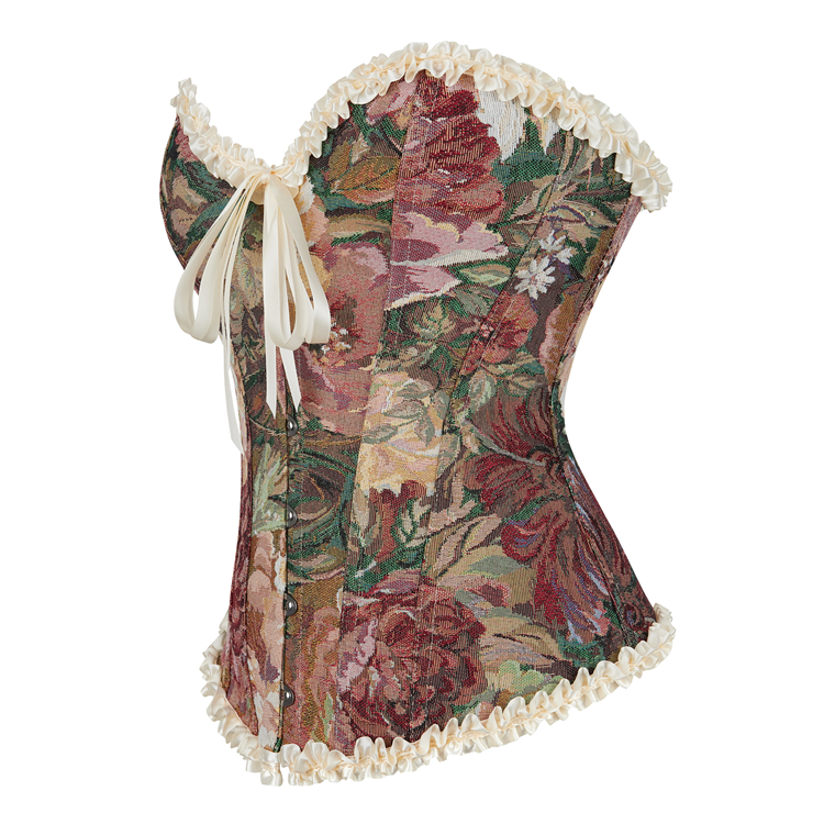 apricot corset, vintage floral top, lace-up bustier, V-neck bustier, adjustable strap corset, floral print bustier, romantic shapewear, waist cincher, retro blouse, feminine top, bridal lingerie, special occasion top, adjustable back, summer corset, boho chic top #N23856