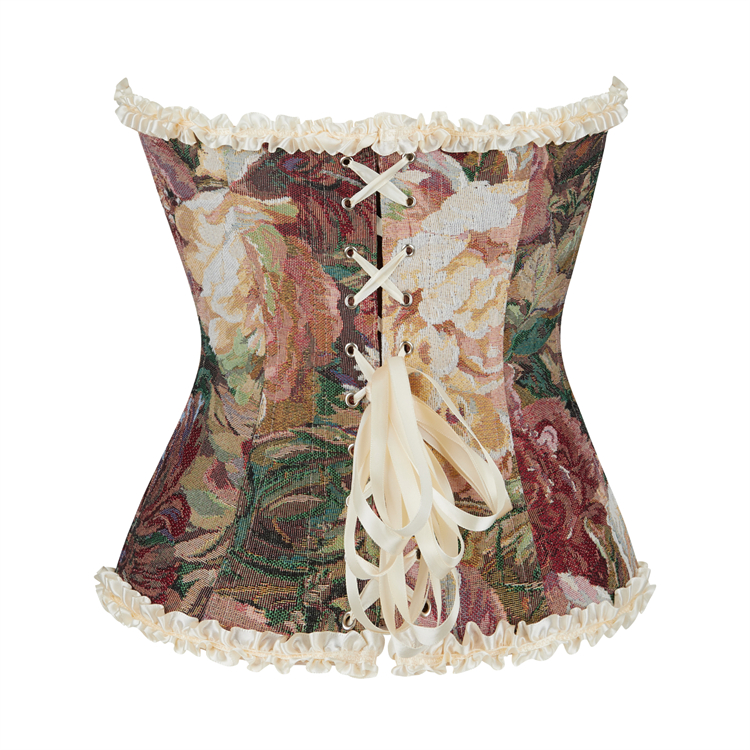 apricot corset, vintage floral top, lace-up bustier, V-neck bustier, adjustable strap corset, floral print bustier, romantic shapewear, waist cincher, retro blouse, feminine top, bridal lingerie, special occasion top, adjustable back, summer corset, boho chic top #N23856