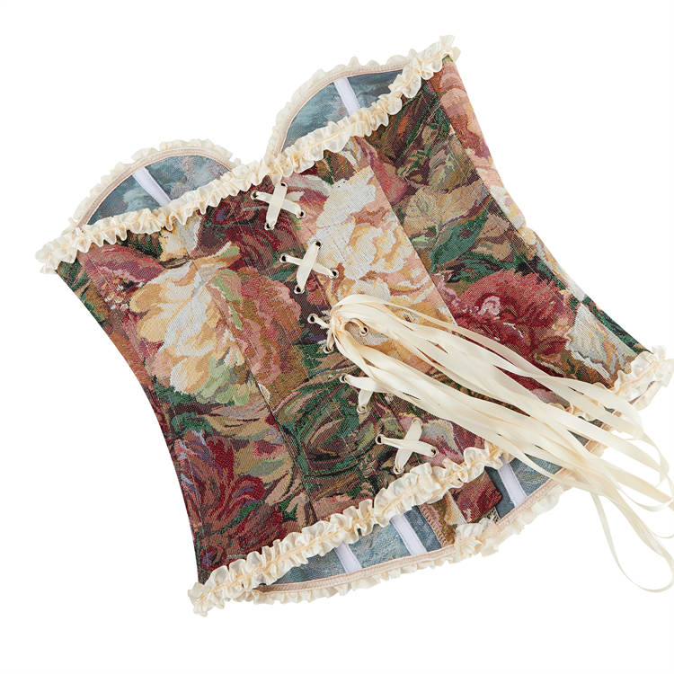 apricot corset, vintage floral top, lace-up bustier, V-neck bustier, adjustable strap corset, floral print bustier, romantic shapewear, waist cincher, retro blouse, feminine top, bridal lingerie, special occasion top, adjustable back, summer corset, boho chic top #N23856