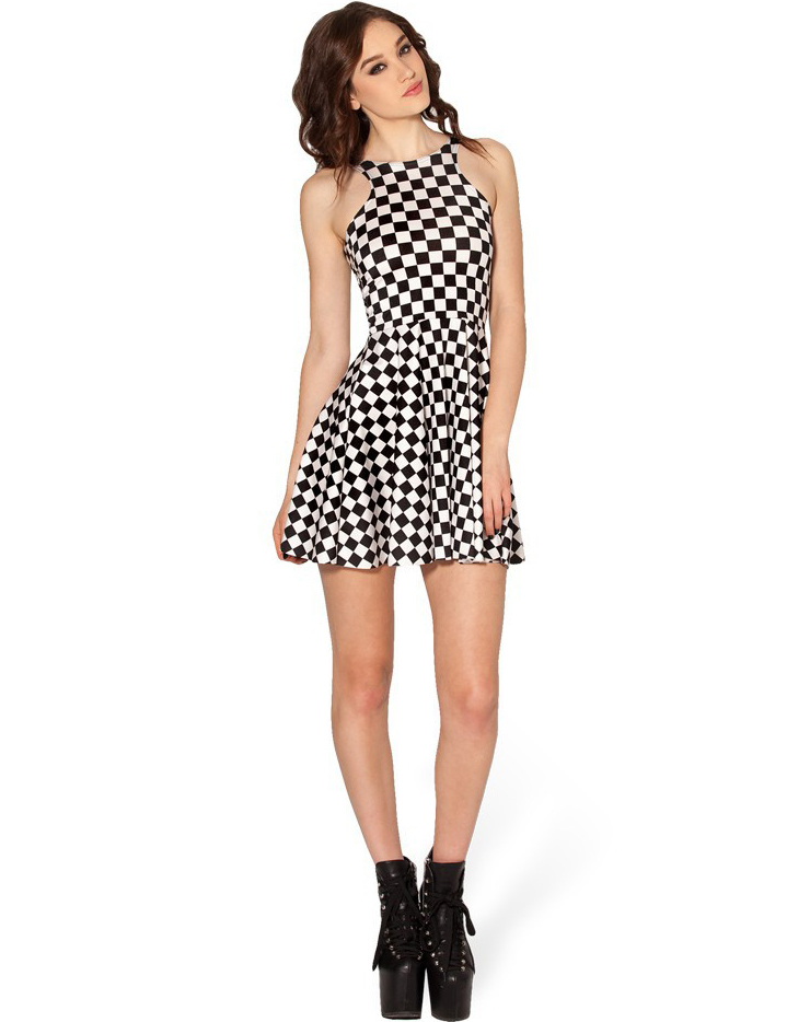 Black & White Plaid Reversible Skater Dress N8760